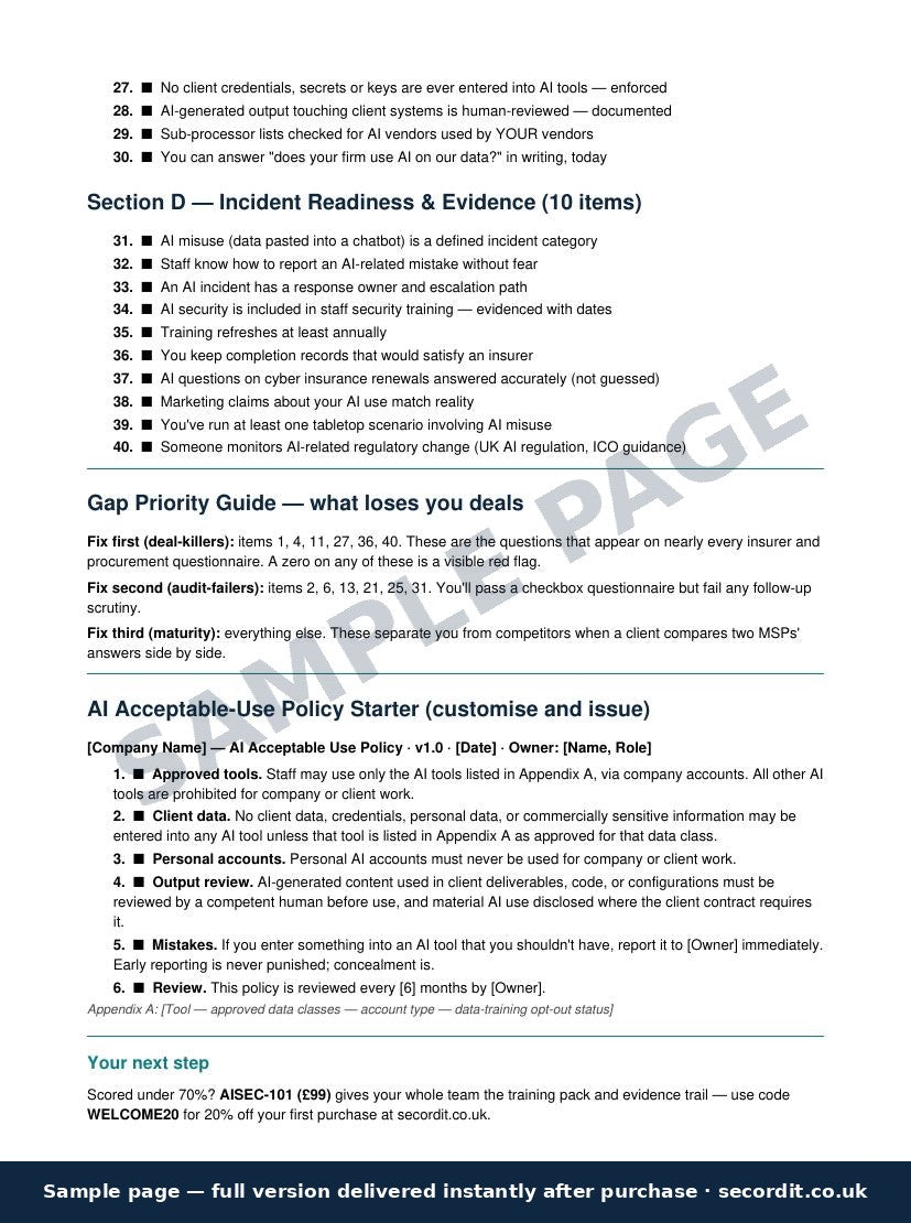 AISEC-CHECK: AI Security Readiness Checklist + Policy Starter